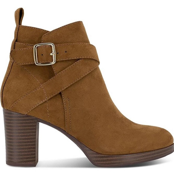 Style & Co. Womens Zaharaa Faux Suede Zipper Booties | Cognac Micro New - Picture 1 of 4